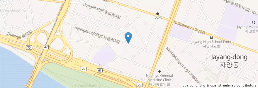 Mapa de ubicacion de 굿닭후라이드                두마리18000원 en Республика Корея, Сеул, 광진구, 자양4동.