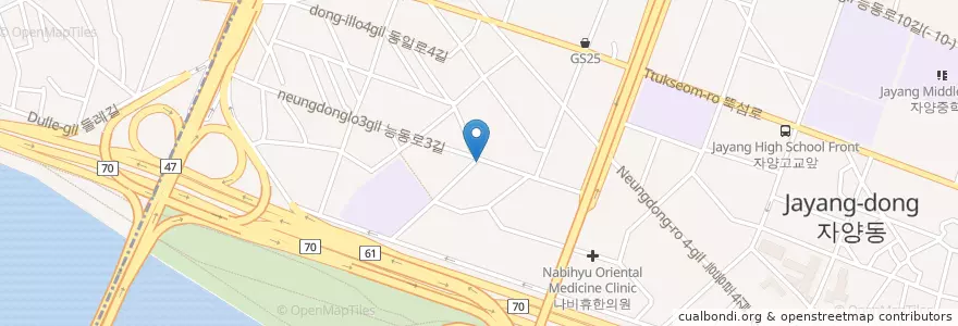 Mapa de ubicacion de 왓따숯불꼼장어구이 en كوريا الجنوبية, سول, 광진구, 자양4동.