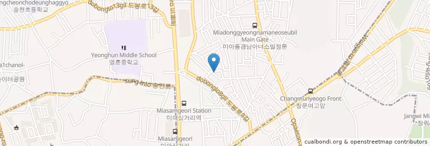 Mapa de ubicacion de 용두동쭈꾸미 en 大韓民国, ソウル, 江北区, 城北区, 송중동.