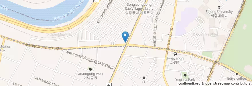 Mapa de ubicacion de 계경순대국-24h en Corea Del Sur, Seúl, 성동구, 광진구, 송정동.