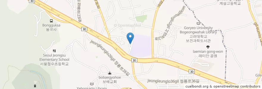 Mapa de ubicacion de 숭덕분식(즉석떡볶) en 대한민국, 서울, 성북구.