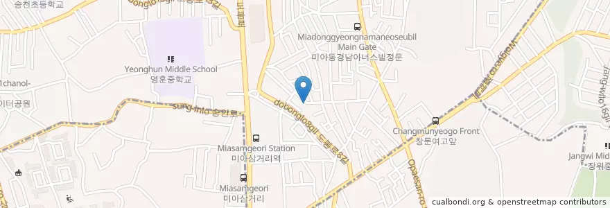 Mapa de ubicacion de 털보네쪽갈비 en 대한민국, 서울, 강북구, 성북구, 송중동.