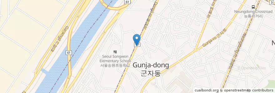 Mapa de ubicacion de 선양유치원 en Südkorea, Seoul, 광진구, 군자동.