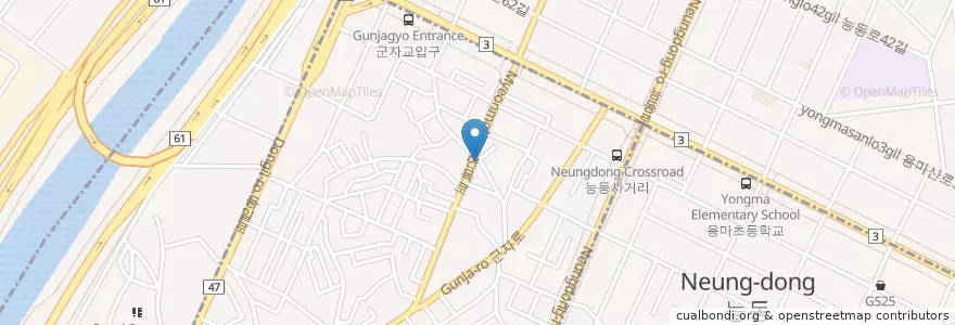 Mapa de ubicacion de 능이백숙삼계탕 en South Korea, Seoul, Gwangjin-Gu, Gunja-Dong.
