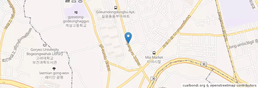 Mapa de ubicacion de 강북24시n동물의료센터 en 대한민국, 서울, 성북구, 길음1동, 길음1동.