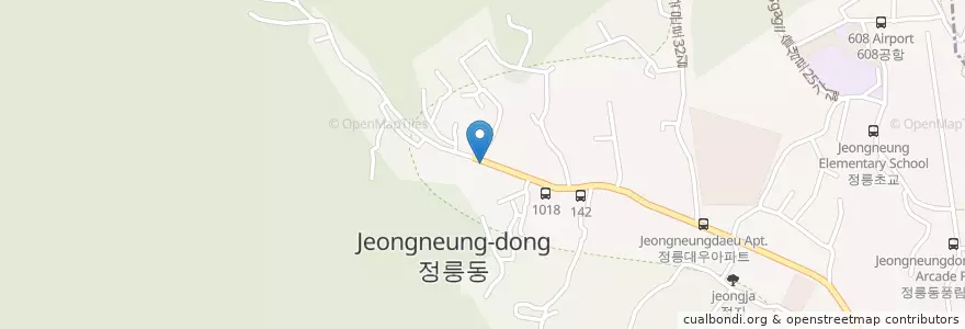 Mapa de ubicacion de 산장두부촌 en Coreia Do Sul, Seul, 성북구, 정릉4동.