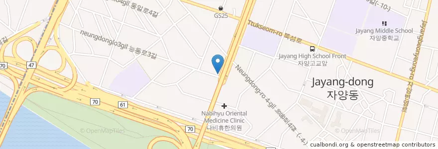 Mapa de ubicacion de 팡도르과자점 en Corée Du Sud, Séoul, 광진구, 자양4동.