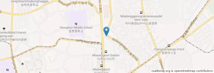 Mapa de ubicacion de 스시향 en Coreia Do Sul, Seul, 강북구, 성북구, 송중동.