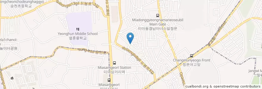 Mapa de ubicacion de 왕십리구이곱창 en Südkorea, Seoul, 강북구, 성북구, 송중동.