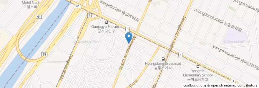 Mapa de ubicacion de 헬로분식 en Coreia Do Sul, Seul, 광진구, 군자동.
