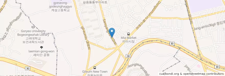 Mapa de ubicacion de 면당손칼국수 en 대한민국, 서울, 성북구, 길음1동, 길음1동.