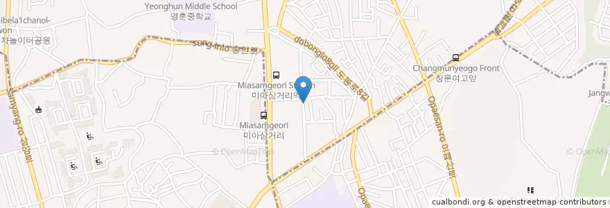 Mapa de ubicacion de 목화단란주점 en Coreia Do Sul, Seul, 강북구, 성북구, 송중동.