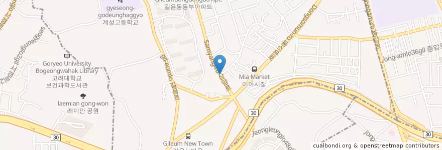 Mapa de ubicacion de 희망나눔봉사센터 en Corée Du Sud, Séoul, 성북구, 길음1동, 길음1동.