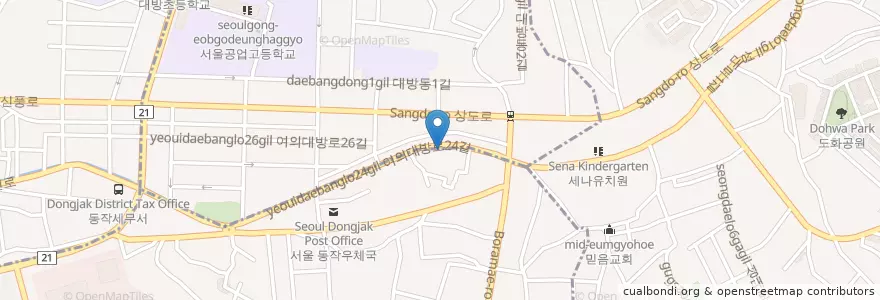 Mapa de ubicacion de 시크릿 en 大韓民国, ソウル, 銅雀区.