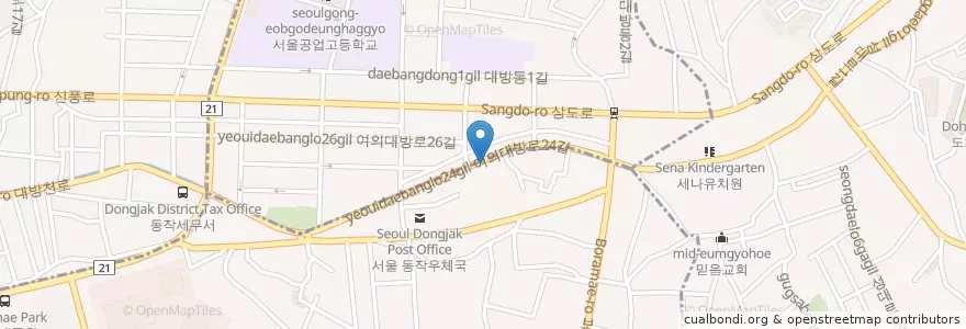 Mapa de ubicacion de 신대방2치안센터 en Corée Du Sud, Séoul, 동작구.