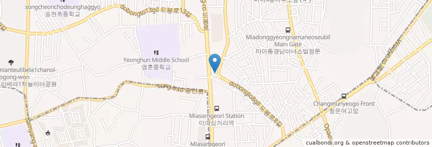 Mapa de ubicacion de 던킨도넛 en كوريا الجنوبية, سول, 강북구, 성북구, 송중동.