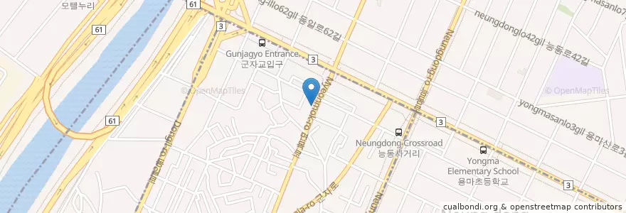 Mapa de ubicacion de 짱노래방2F             sevenmonkeycoffee en Республика Корея, Сеул, 광진구, 군자동.