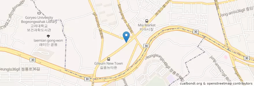 Mapa de ubicacion de 유명한의원3F          대복관2F(짱깨) en 대한민국, 서울, 성북구, 길음1동, 길음1동.