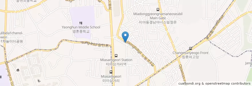 Mapa de ubicacion de 흥부족발보쌈 en Coreia Do Sul, Seul, 강북구, 성북구, 송중동.