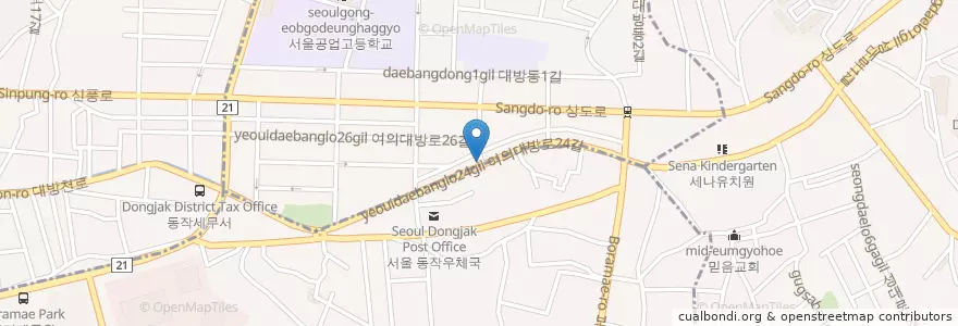 Mapa de ubicacion de 일진아구찜 en 대한민국, 서울, 동작구.