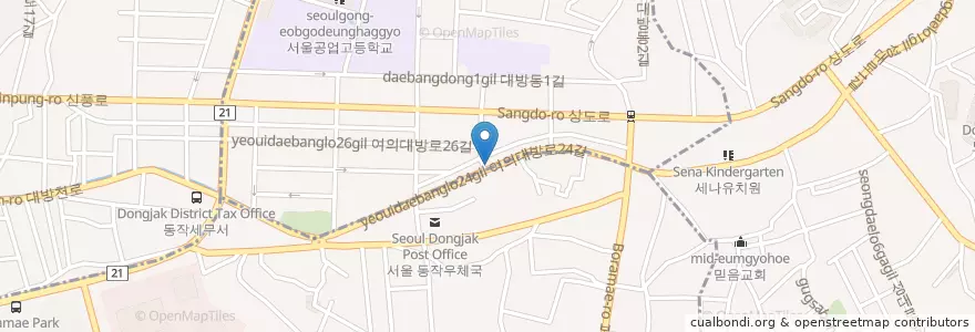 Mapa de ubicacion de 전라도시래기국밥 en Республика Корея, Сеул, 동작구.