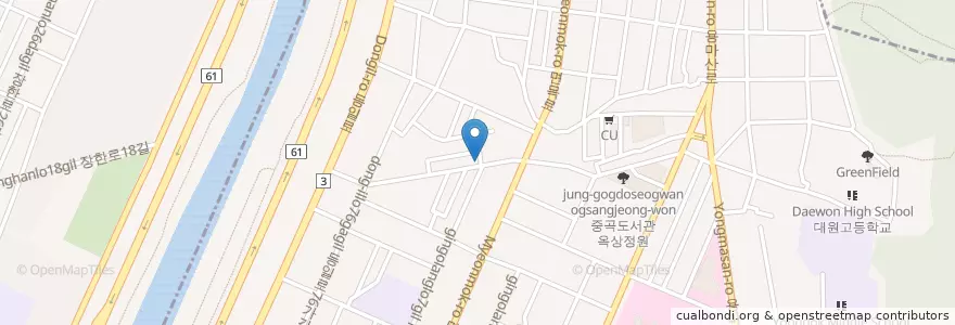 Mapa de ubicacion de 마포종점(연탄구이) en Республика Корея, Сеул, 광진구, 중곡3동.