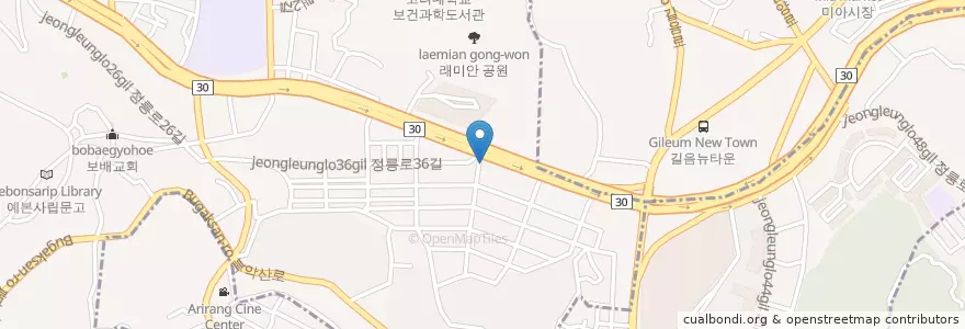 Mapa de ubicacion de 소망약국 en 대한민국, 서울, 성북구, 정릉1동.