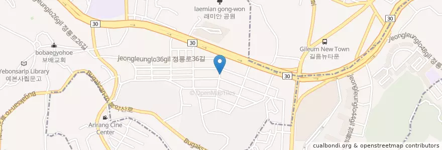 Mapa de ubicacion de 컬투노래방 en 대한민국, 서울, 성북구, 정릉1동.