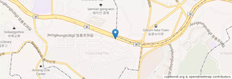 Mapa de ubicacion de 깡돈(막창뒷고기) en Республика Корея, Сеул, 성북구, 정릉1동.