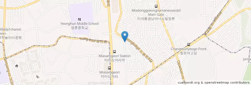 Mapa de ubicacion de 원조돈곱창닭갈비 en Corea Del Sur, Seúl, 강북구, 성북구, 송중동.