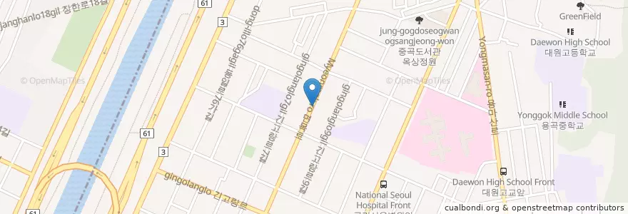 Mapa de ubicacion de 옆기떡볶이.기찬갈비 en South Korea, Seoul, Gwangjin-Gu, Junggok 3(Sam)-Dong.
