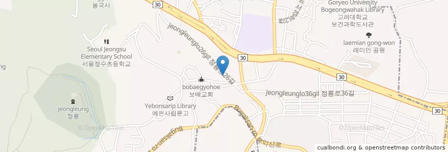 Mapa de ubicacion de 정임이네코다리 en 대한민국, 서울, 성북구.