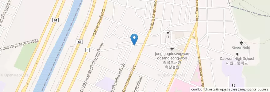 Mapa de ubicacion de 애래향(짱깨집) en Corée Du Sud, Séoul, 광진구, 중곡3동.