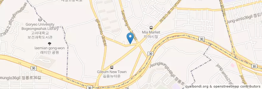 Mapa de ubicacion de 안산부인과 en Corée Du Sud, Séoul, 성북구, 길음1동, 길음1동.