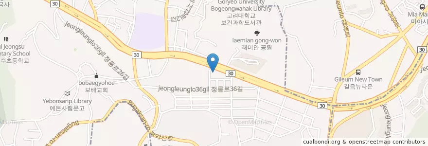 Mapa de ubicacion de Mg새마을금고 en Corea Del Sur, Seúl, 성북구, 정릉1동.