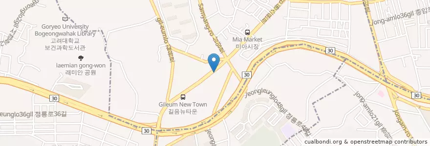 Mapa de ubicacion de 아프리카호프치킨 en 大韓民国, ソウル, 城北区, 길음1동, 길음1동.