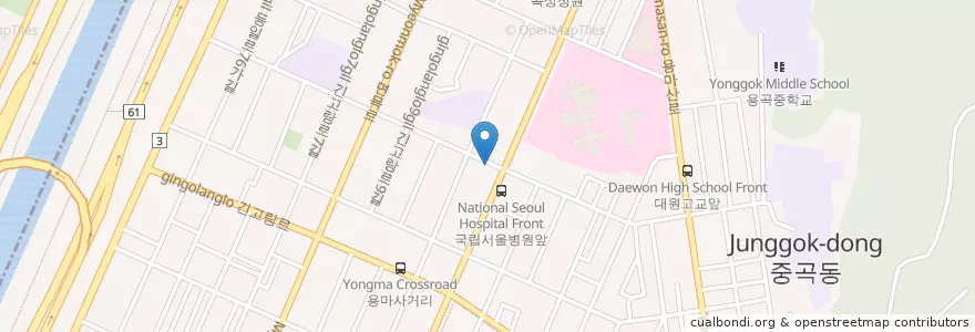Mapa de ubicacion de 다원(커피호프) en 대한민국, 서울, 광진구, 중곡1동.