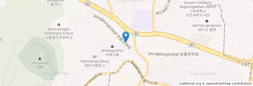 Mapa de ubicacion de 대청생고기.궁전식당 en Korea Selatan, 서울, 성북구.
