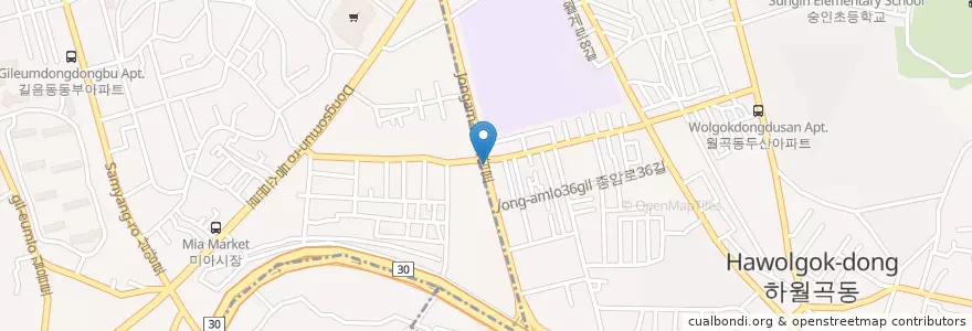 Mapa de ubicacion de sbs노래방2F           cu편의점 en 대한민국, 서울, 성북구, 월곡1동, 길음2동.
