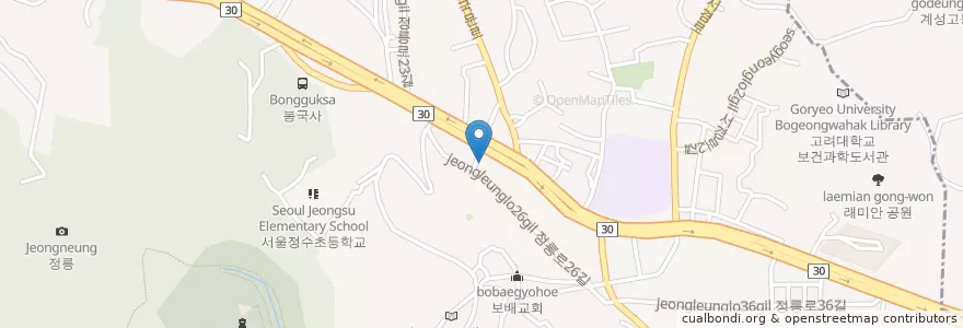 Mapa de ubicacion de 정릉2동사무소 en Corée Du Sud, Séoul, 성북구.