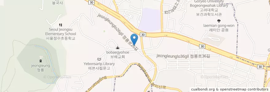 Mapa de ubicacion de 전주식당 en 대한민국, 서울, 성북구.
