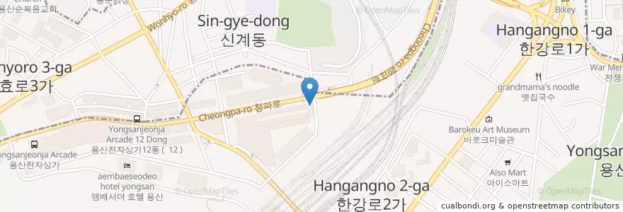 Mapa de ubicacion de 19-20동주차장 en Corée Du Sud, Séoul, 용산구, 한강로동.