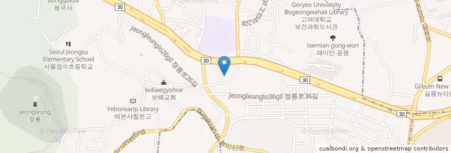Mapa de ubicacion de 정릉교회 en Südkorea, Seoul, 성북구, 정릉1동.