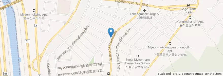 Mapa de ubicacion de 찜집(꽃게아구해물) en Güney Kore, Seul, 중랑구.
