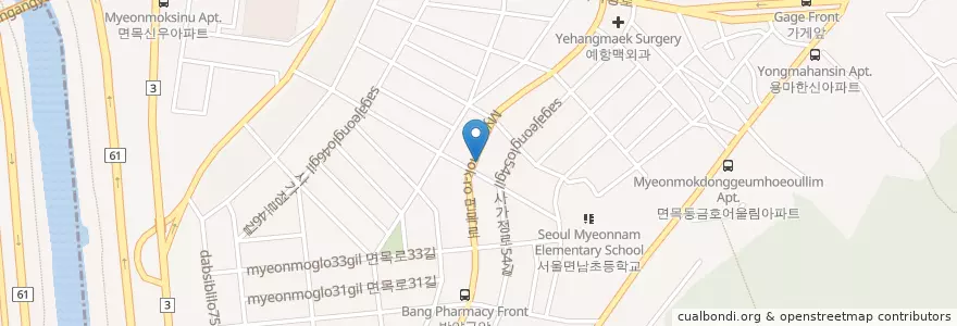 Mapa de ubicacion de 술먹는꼬꼬뱅이 en 大韓民国, ソウル, 中浪区.