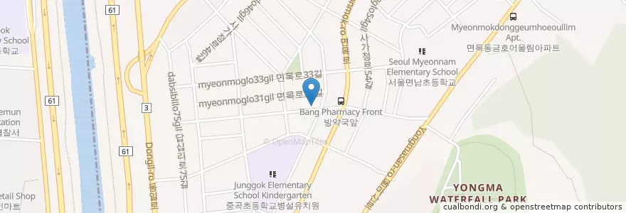 Mapa de ubicacion de 솥뚜껑함겹살 en Corea Del Sud, Seul, 중랑구, 면목4동.