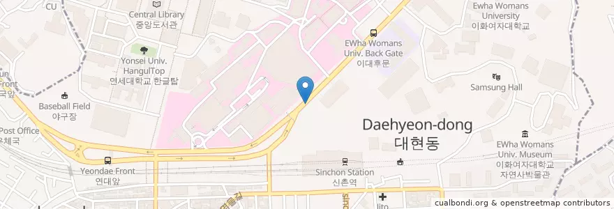 Mapa de ubicacion de 우리약국 en Corée Du Sud, Séoul, 마포구, 신촌동.