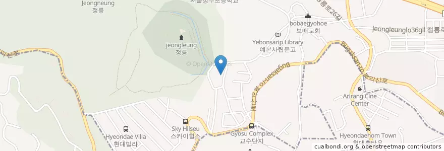 Mapa de ubicacion de 아리랑 어린이집 en 대한민국, 서울, 성북구, 정릉2동.