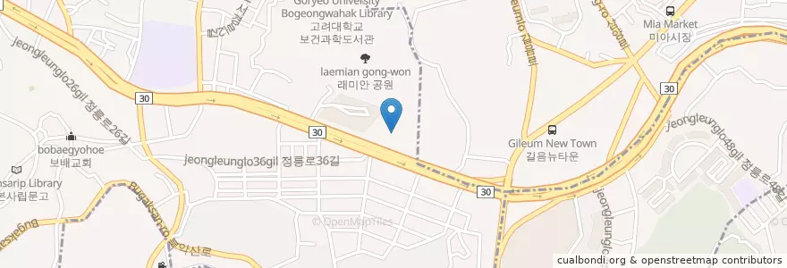 Mapa de ubicacion de KB국민은행 en Zuid-Korea, Seoel, 성북구, 정릉1동.