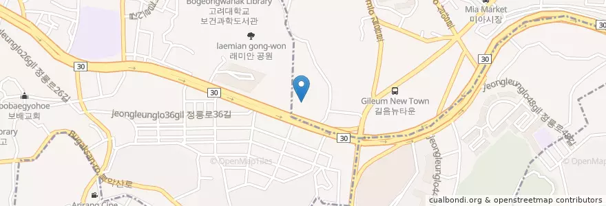 Mapa de ubicacion de 예원떡방 en Güney Kore, Seul, 성북구, 길음1동, 길음1동, 정릉1동.
